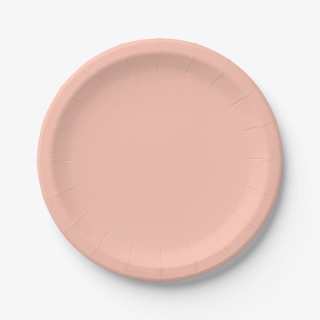 Solid color plain simple delicate Tropical Peach Paper Plates (Front)