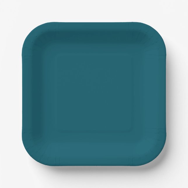 Solid color plain teal peacock paper plates (Front)