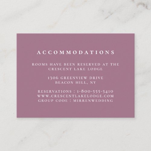 Solid Color Purple Mauve Wedding Accommodations Enclosure Card