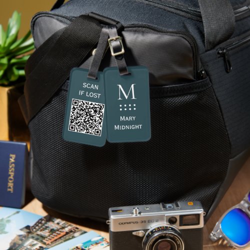  Solid Color QR code Scan if lost Dark Green Luggage Tag