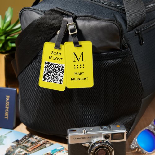 Solid Color QR code Scan if lost Neon Canar Yellow Luggage Tag