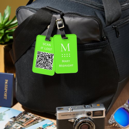  Solid Color QR code Scan if lost Neon Green Luggage Tag