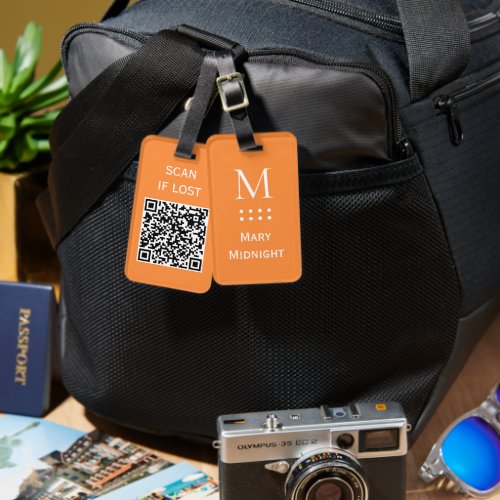  Solid Color QR code Scan if lost Orange Safe Luggage Tag