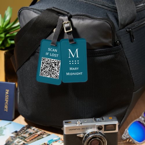  Solid Color QR code Scan if lost Teal Safety  Luggage Tag