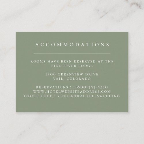 Solid Color Sage Green Wedding Accommodations Enclosure Card