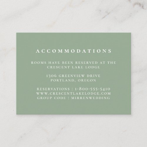 Solid Color Sage Green Wedding Accommodations Enclosure Card