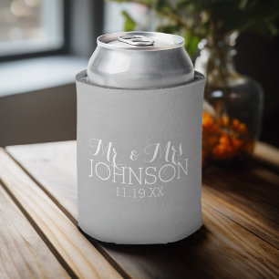 Solid Color Silver - Mr & Mrs Wedding Favors Can Cooler