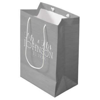 Solid Color Silver - Mr & Mrs Wedding Favors Medium Gift Bag by JustWeddings at Zazzle
