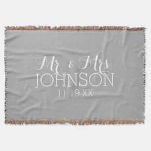 Solid Color Silver - Mr & Mrs Wedding Favors Throw Blanket