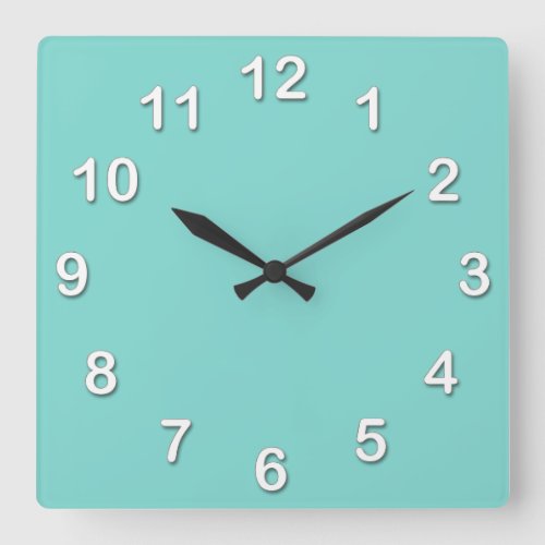 Solid Color Turquoise Aqua Square Wall Clock