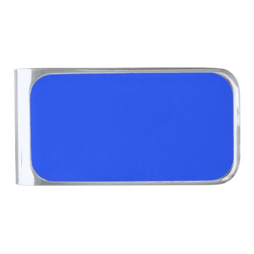 Solid color vibrant blue silver finish money clip