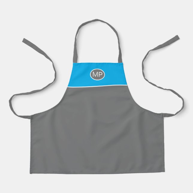 Solid Colors Blue Gray Boys Monogram Initials Apron (Front)
