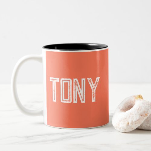 Solid Coral Custom Name Monogram Two_Tone Coffee Mug