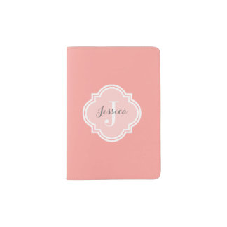 Solid Coral Monogram Passport Holder