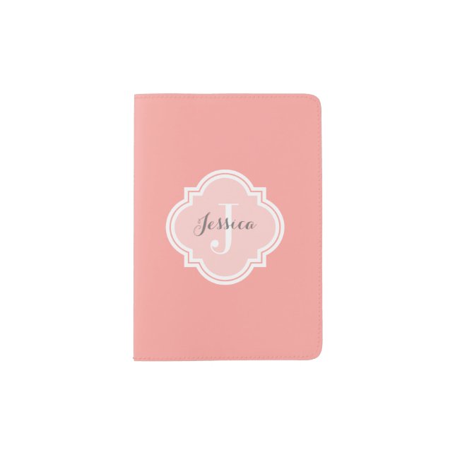 Solid Coral Monogram Passport Holder (Front)