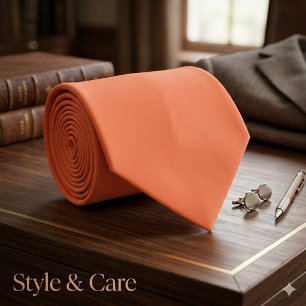 Solid Coral Orange Color Formal Neck Tie