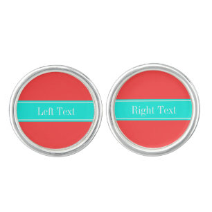 Solid Coral Red, Bright Aqua Ribbon Name Monogram Cufflinks