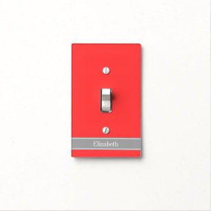 Solid Red Wall Plates Light Switch Covers Zazzle Solid C Red Dark Gray Ribbon Name Monogram Light Switch Cover