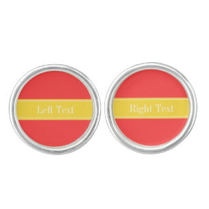 Solid Coral Red, Pineapple Ribbon Name Monogram Cufflinks