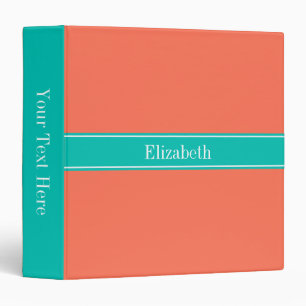 Solid Coral, Teal Ribbon Name Monogram Binder