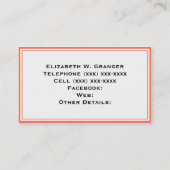 Solid Coral, Teal Ribbon Name Monogram Business Card (Back)