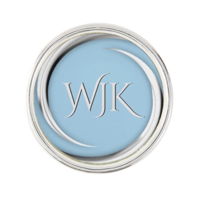 Solid Cornflower Blue Monogram Lapel Pin (Front)