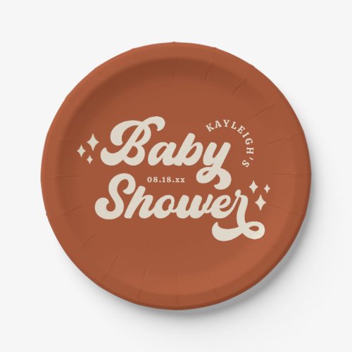 Solid Custom Color Retro Boho Baby Shower Paper Plates