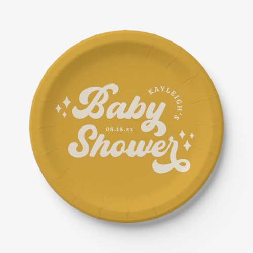 Solid Custom Color Retro Boho Baby Shower Paper Plates
