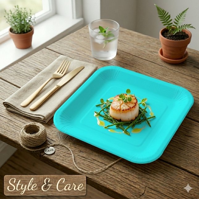 Solid Cyan 9" Square Party Paper Plate (Solid Cyan 9 Square Party Paper Plate)