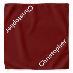 Solid Dark Red and White Personalized Name Bandana