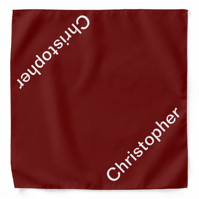 Solid Dark Red and White Personalized Name Bandana (Front)