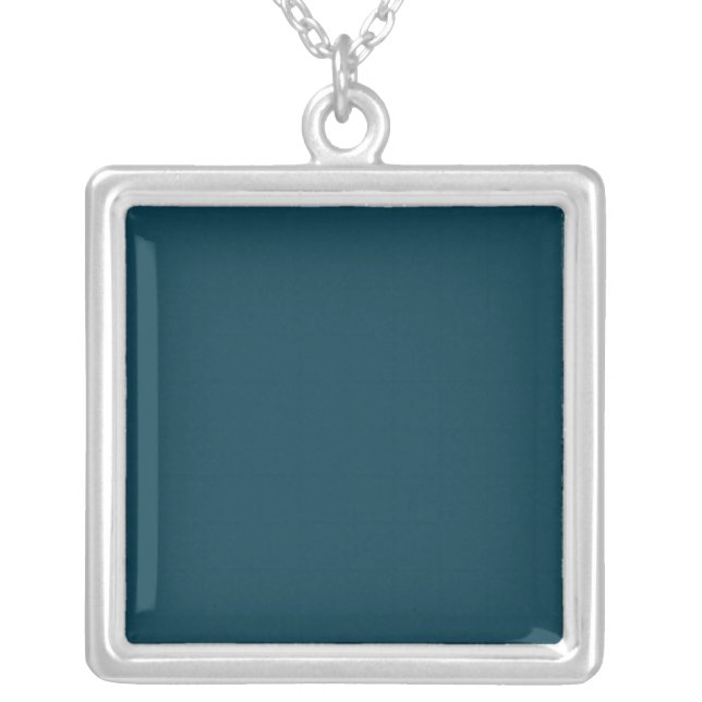 Solid deep aqua teal blue silver plated necklace (Front)