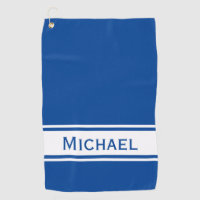 Solid Deep Blue White Stripe Name Golf Towel