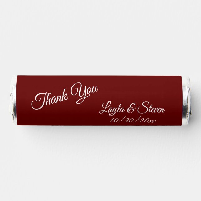 Solid Deep Red Thank You Names and Date Breath Savers® Mints (Front)