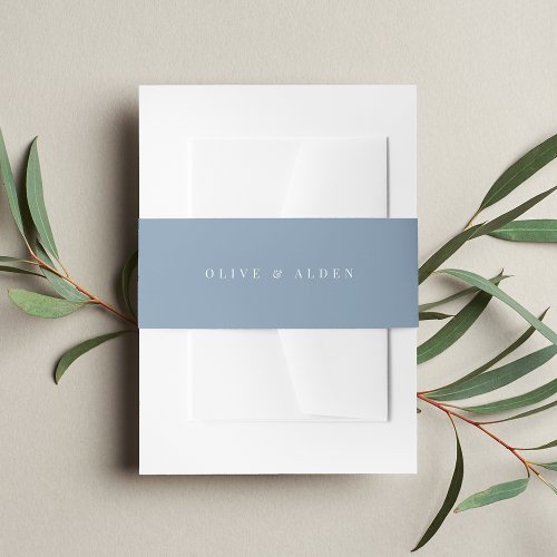 Solid Dusty Blue  Classic Lettering Wedding Invitation Belly Band