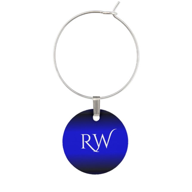 Solid Electric Blue Monogram Wine Charm (Front)