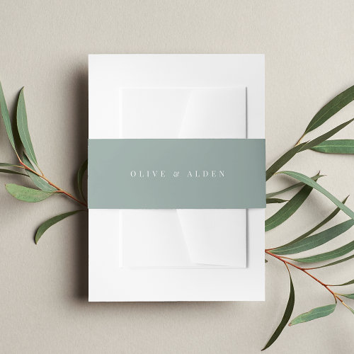 Solid Eucalyptus Green + Classic Lettering Wedding Invitation Belly Band