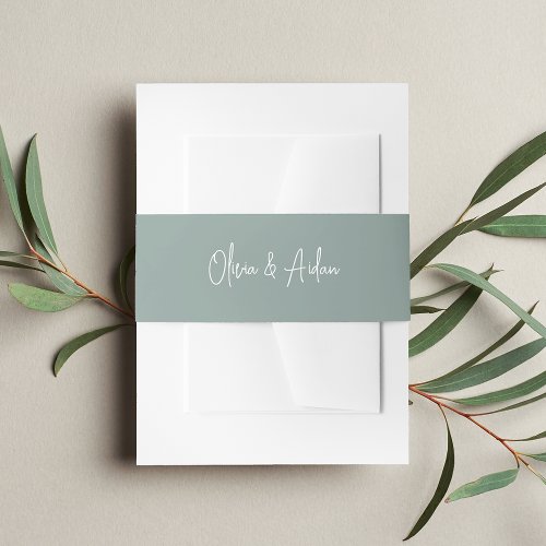 Solid Eucalyptus Handwritten Script Wedding Invitation Belly Band