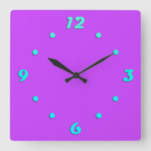 solid fluorescent bright neon purple   square wall clock