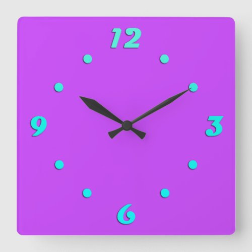 solid fluorescent bright neon purple   square wall clock