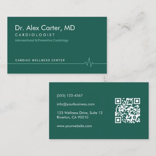 Solid Forest Green Heartbeat EKG Cardiologist Business Card