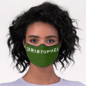 Solid Forest Green with Name Minimalist Premium Face Mask (Worn)