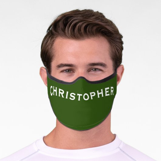 Solid Forest Green with Name Minimalist Premium Face Mask (Worn)