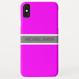 Solid Fuchsia Modern Gray Ribbon Elegant Name iPhone XS Max Case
