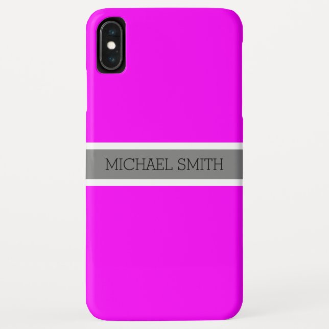 Solid Fuchsia Modern Gray Ribbon Elegant Name Case-Mate iPhone Case (Back)