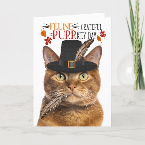 Solid Ginger Cat Grateful for PURRkey Day Holiday Card