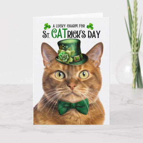Solid Ginger Cat St CATricks Day Lucky Charm Holiday Card