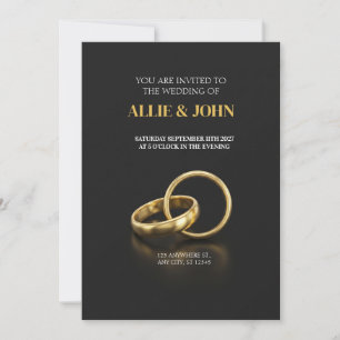 Solid Gold Bands on Sleek Black Wedding Invitation