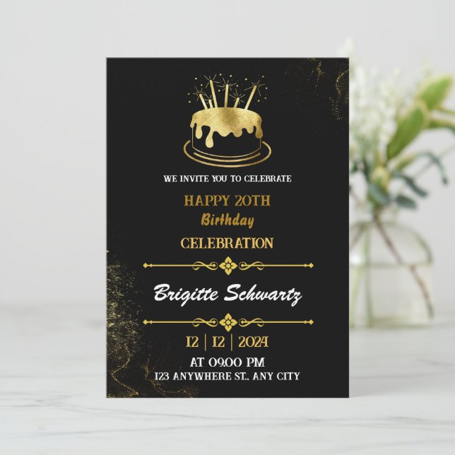 Solid gold birthday invitation (Standing Front)