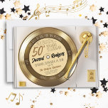 Solid Gold Black Vinyl Record 50th Birthday Party Invitation<br><div class="desc">This unique & retro Solid Gold & Black Vinyl Record Player music theme 50th birthday party 7x5" invitation with catchy song title quote "This Will Be One For The Record" and fun typography details, features a double-sided 70's solid gold record vibe ("Side A / Side B"), with invitation details on...</div>